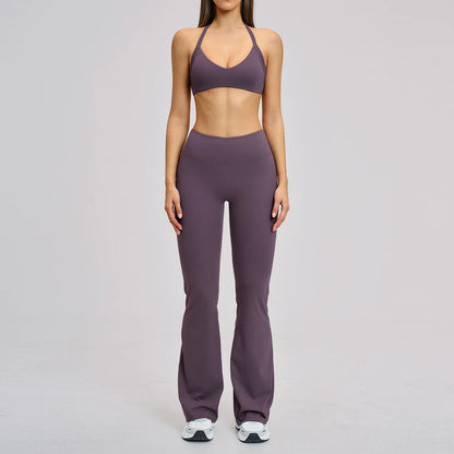 Women’s Flare Leggings Set with Hollow Back Sports Bra | Gym & Yoga