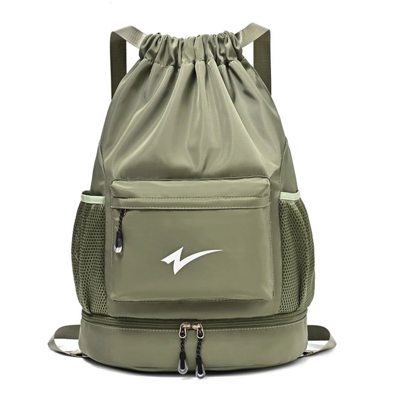 Lightweight Drawstring Gym Backpack with Shoe Compartment & Multi Pockets