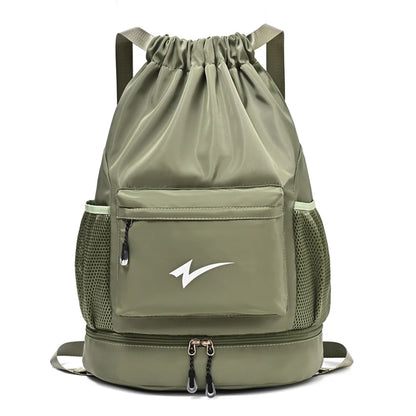 Lightweight Drawstring Gym Backpack with Shoe Compartment & Multi Pockets
