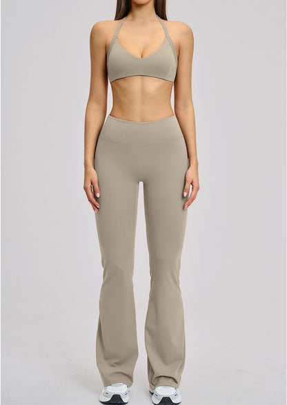Women’s Flare Leggings Set with Hollow Back Sports Bra | Gym & Yoga