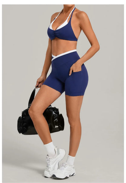 Women’s Seamless Yoga Set – Slim Fit Sports Bra & High-Waist Sculpt Shorts