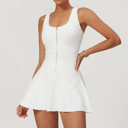 Women’s 2-in-1 Tennis Dress & Shorts Set – Sleeveless Half Zip Workout & Running Outfit