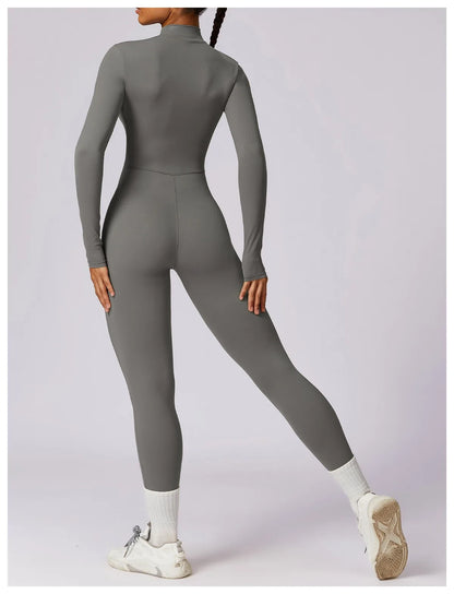 Warm Plush One-Piece Fitness Jumpsuit for Women | Long Sleeve Gym Wear