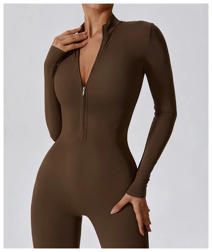 Warm Plush One-Piece Fitness Jumpsuit for Women | Long Sleeve Gym Wear
