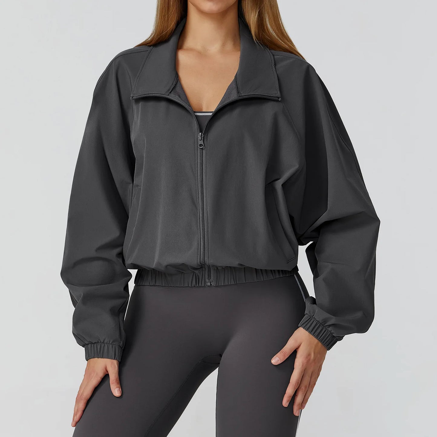 Women’s Seamless Zip-Up Gym Jacket with Pockets | Long Sleeve Workout & Running Top