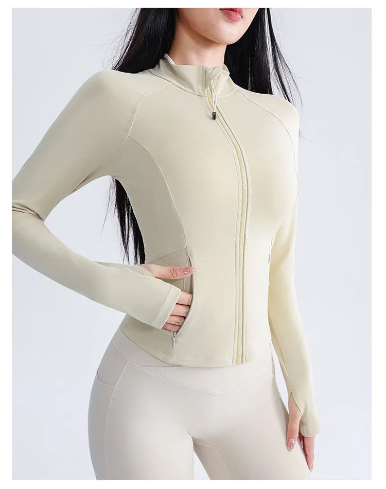 Women’s UV-Protect Slim Fit Zip Jacket – Stand Collar Long Sleeve Activewear for Gym & Running