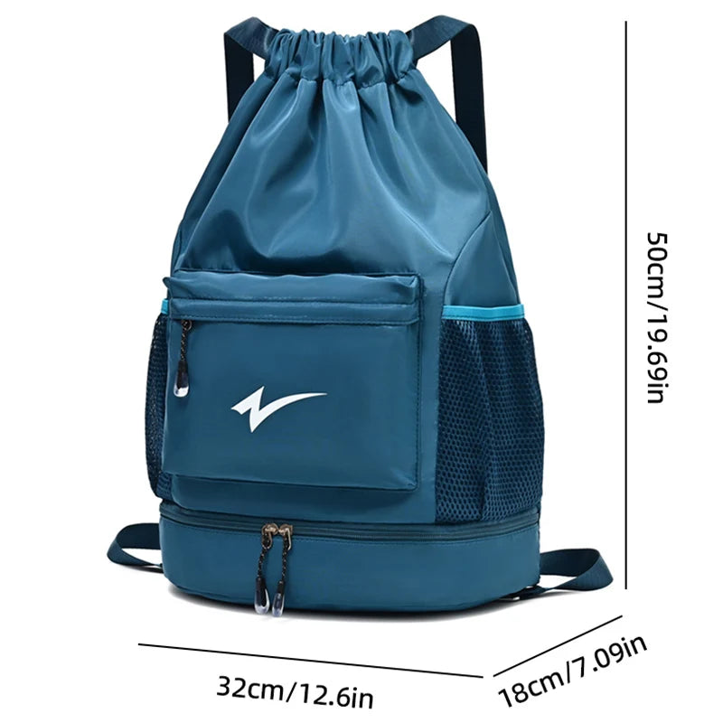 Lightweight Drawstring Gym Backpack with Shoe Compartment & Multi Pockets