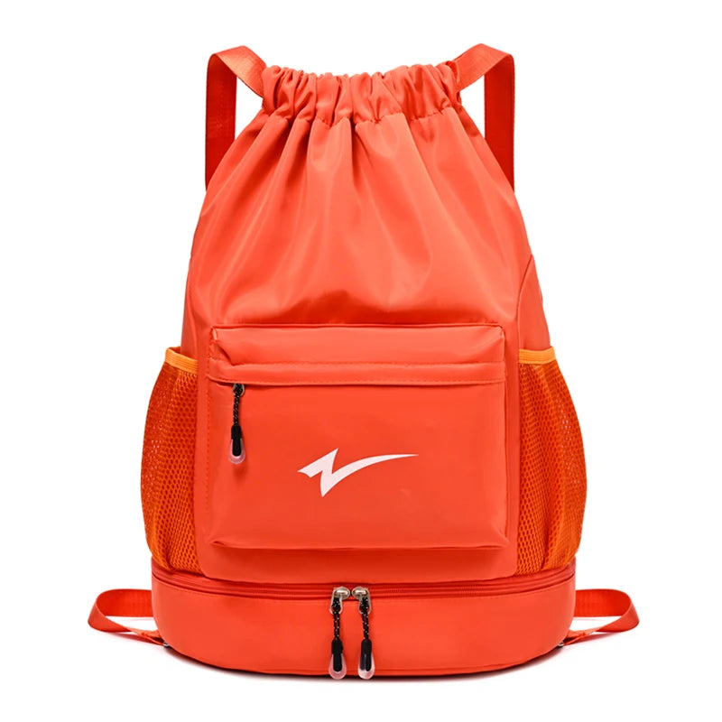 Lightweight Drawstring Gym Backpack with Shoe Compartment & Multi Pockets