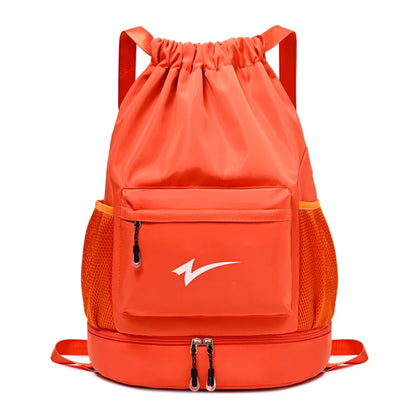 Lightweight Drawstring Gym Backpack with Shoe Compartment & Multi Pockets