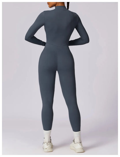 Warm Plush One-Piece Fitness Jumpsuit for Women | Long Sleeve Gym Wear