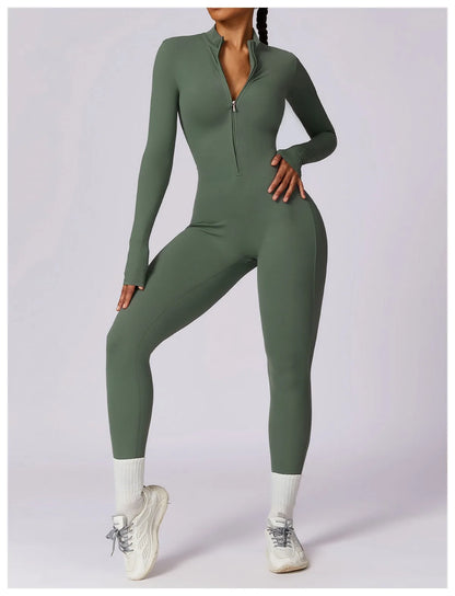 Warm Plush One-Piece Fitness Jumpsuit for Women | Long Sleeve Gym Wear