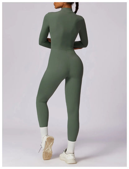 Warm Plush One-Piece Fitness Jumpsuit for Women | Long Sleeve Gym Wear