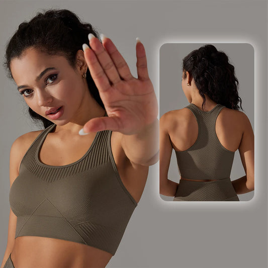 Seamless Shockproof Sports Bra for Women – Padded Yoga & Gym Tank Top