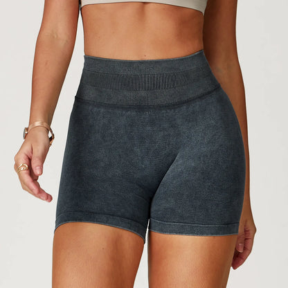 Women’s High Waist Sand Washed Gym Shorts – Sculpt & Lift Fit