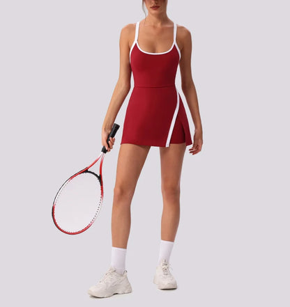 Women’s Golf & Tennis Sports Dress – Slim Fit Anti-Exposure Workout Dress with Open Back