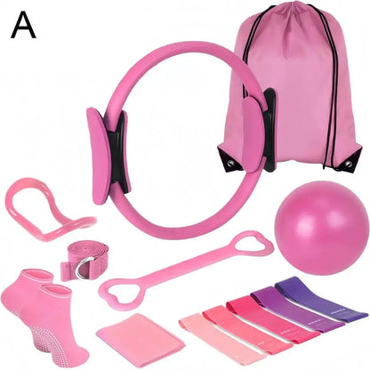 Pilates Ring Set 13 Pcs - Home Gym Equipment for Strength Training, Toning & Stretching incl. Yoga Accessories - All Levels