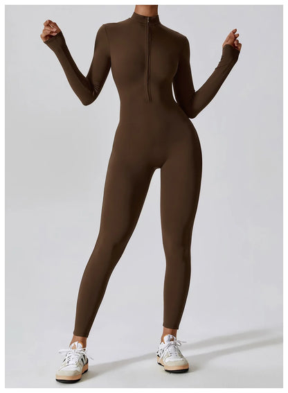 Warm Plush One-Piece Fitness Jumpsuit for Women | Long Sleeve Gym Wear