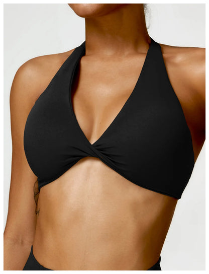 SculptFit Halter Sports Bra – Open Back Push-Up Gym Top