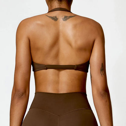 SculptFit Halter Sports Bra – Open Back Push-Up Gym Top