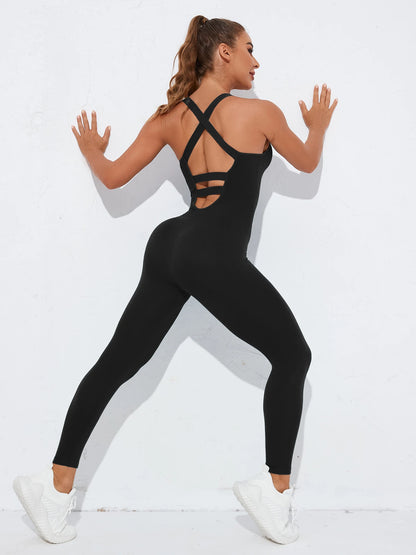Women’s Backless Bodycon Jumpsuit – Sleeveless Hollow Out Active Romper