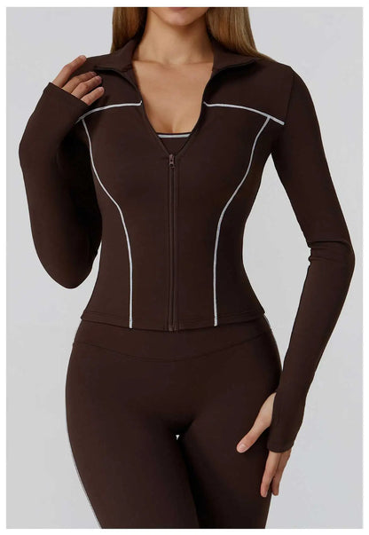 Women’s Quick-Dry Fitness Jacket – Zip-Up Long Sleeve Gym & Running Top with Thumb Holes