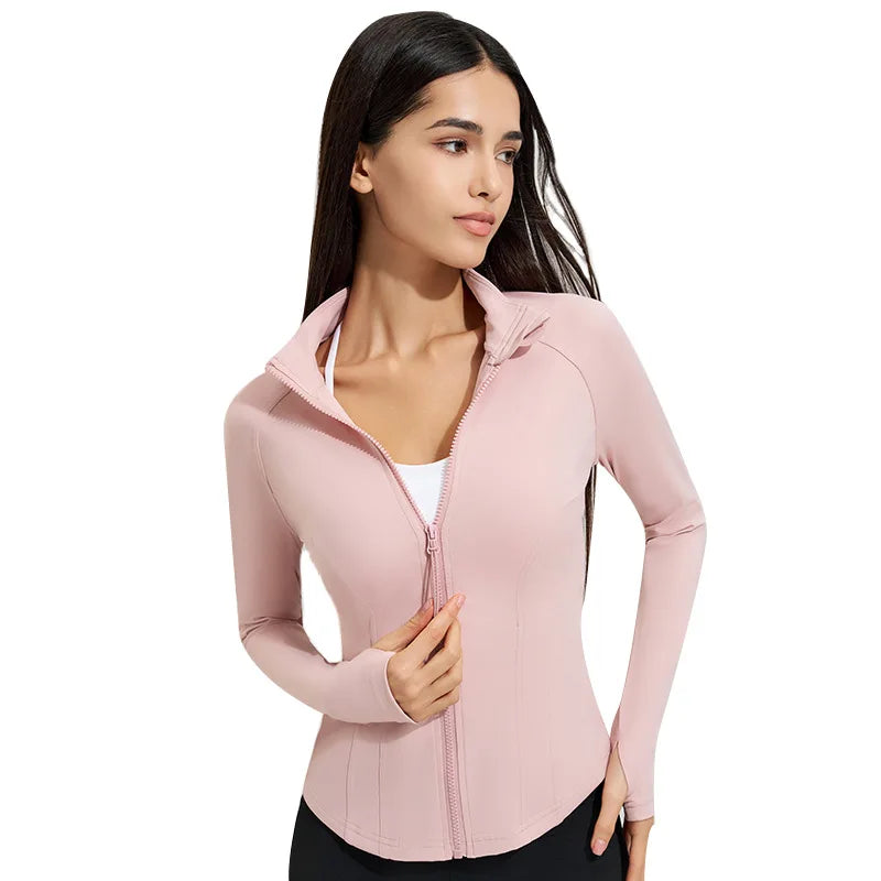Women’s Slim Fit Running Jacket – Breathable Long Sleeve Gym & Workout Top