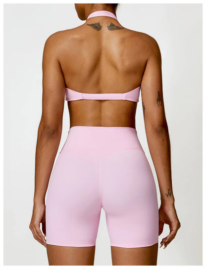 SculptFit Halter Sports Bra – Open Back Push-Up Gym Top