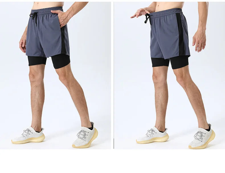 Men’s Double Layer Running Shorts – Loose Fit Quick-Dry Fitness & Training Pants