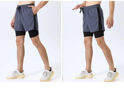Men’s Double Layer Running Shorts – Loose Fit Quick-Dry Fitness & Training Pants