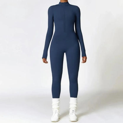 Warm Plush One-Piece Fitness Jumpsuit for Women | Long Sleeve Gym Wear