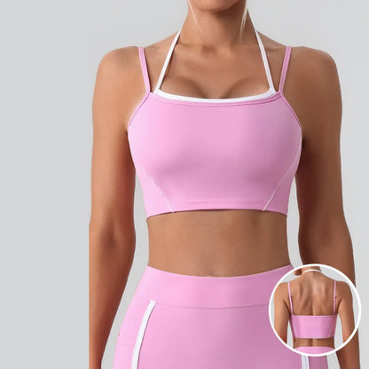 Women’s Halter Neck Fitness Tank Top – Adjustable Strap Running Sports Bra