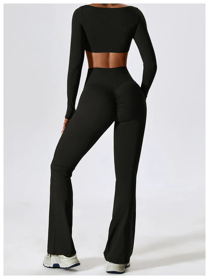 Women’s Seamless Activewear Set – Long Sleeve Crop Top & Sculpting Gym Leggings (2PCS)