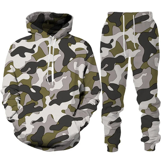 Men's Camouflage Hoodie Pant Suit 3D Print Hooded Sweatshirt Casual Outdoor Tracksuit Outfits Oversized Men's Clothing 2pcs Sets