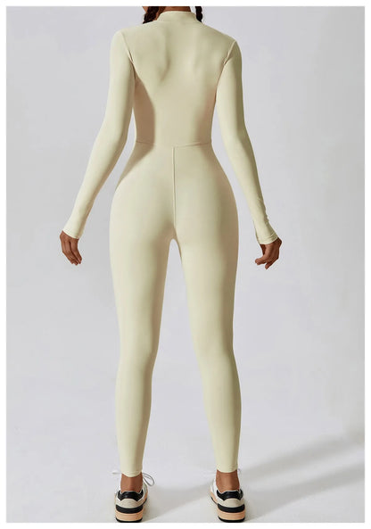 Warm Plush One-Piece Fitness Jumpsuit for Women | Long Sleeve Gym Wear