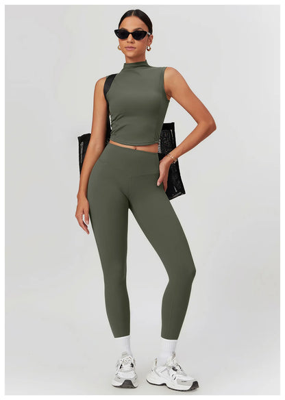 Seamless Women’s Yoga Set – Short Sleeve Top & Sculpting High-Waist Leggings Activewear