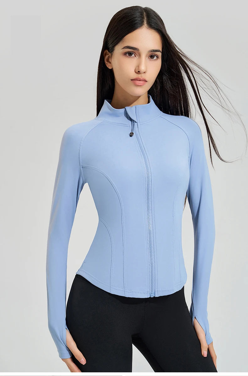 Women’s Slim Fit Running Jacket – Breathable Long Sleeve Gym & Workout Top