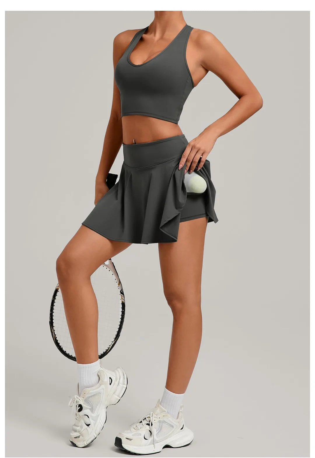 Women’s Tennis Skirt Set – High Waist Activewear with Pockets