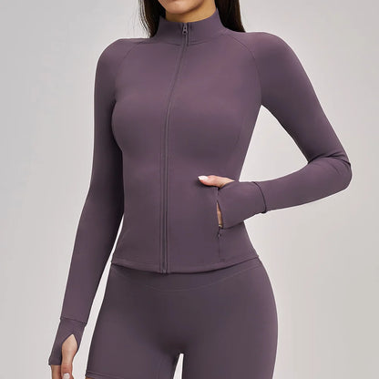 Women’s Zip-Up Performance Jacket – Long Sleeve Quick-Dry Gym & Yoga Activewear