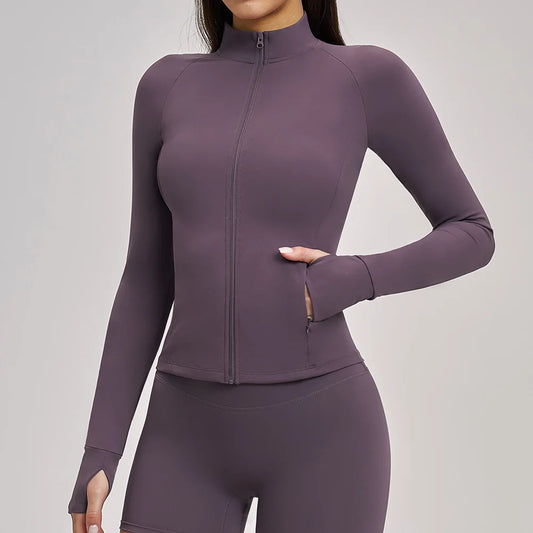 Women’s Zip-Up Performance Jacket – Long Sleeve Quick-Dry Gym & Yoga Activewear