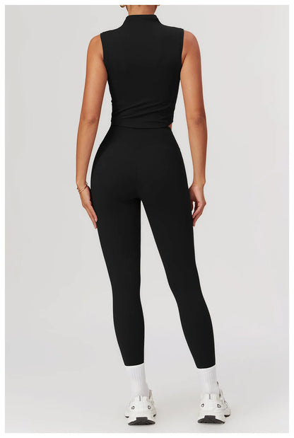 Seamless Women’s Yoga Set – Short Sleeve Top & Sculpting High-Waist Leggings Activewear