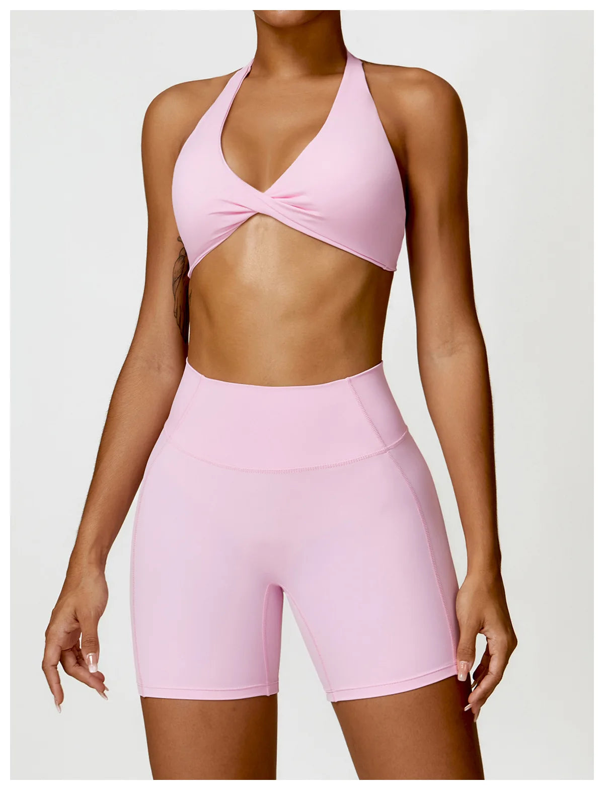 SculptFit Halter Sports Bra – Open Back Push-Up Gym Top
