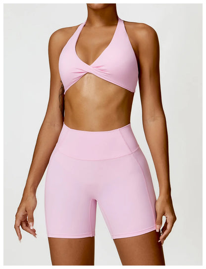 SculptFit Halter Sports Bra – Open Back Push-Up Gym Top
