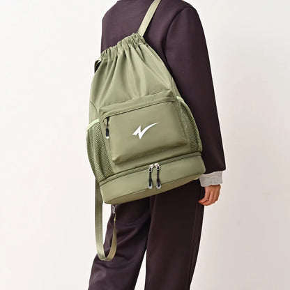 Lightweight Drawstring Gym Backpack with Shoe Compartment & Multi Pockets