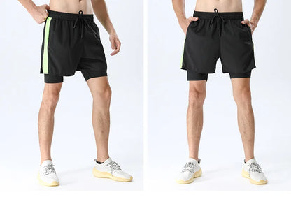 Men’s Double Layer Running Shorts – Loose Fit Quick-Dry Fitness & Training Pants