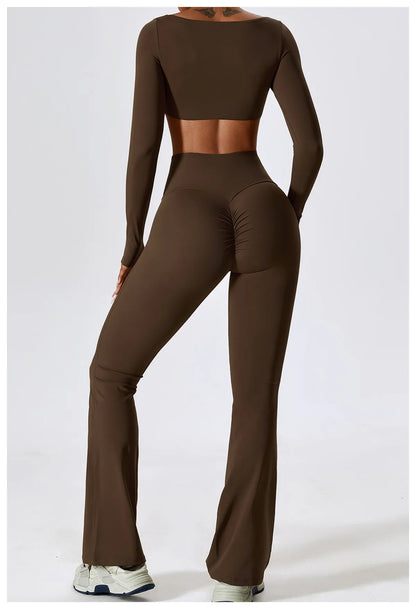 Women’s Seamless Activewear Set – Long Sleeve Crop Top & Sculpting Gym Leggings (2PCS)