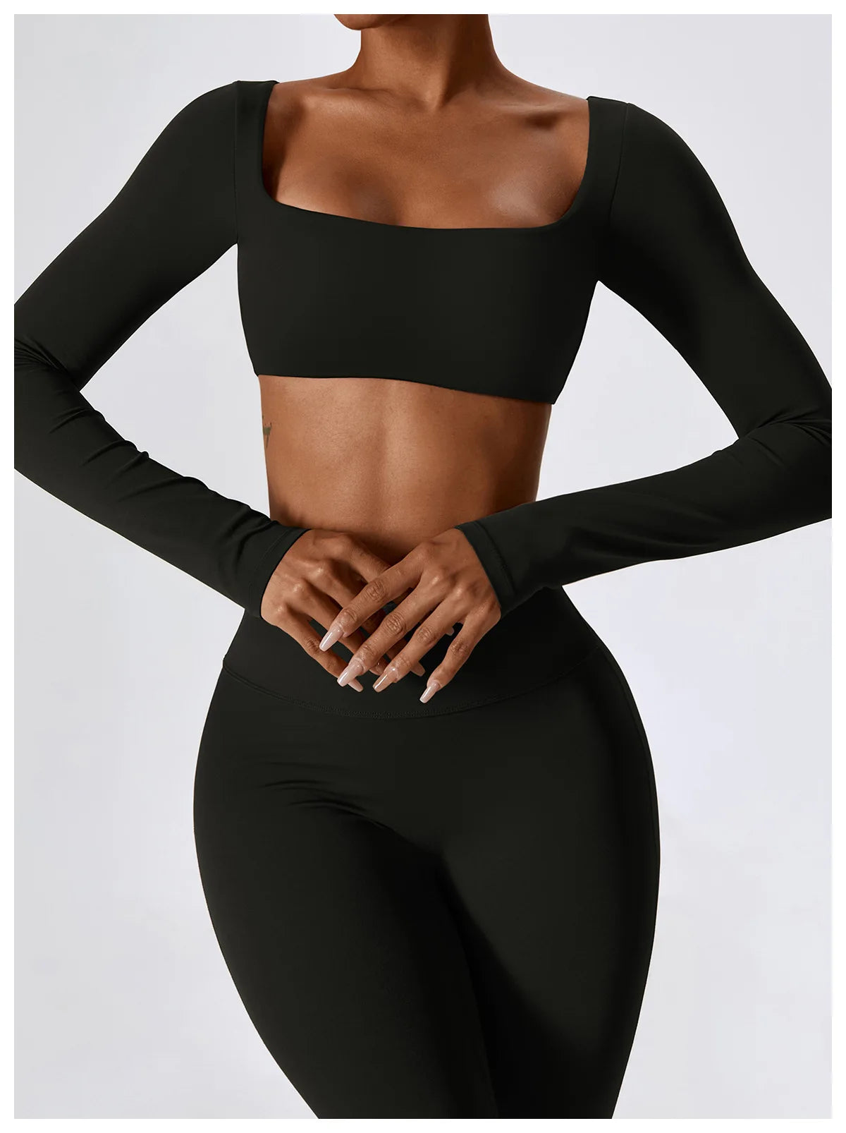 Women’s Seamless Activewear Set – Long Sleeve Crop Top & Sculpting Gym Leggings (2PCS)