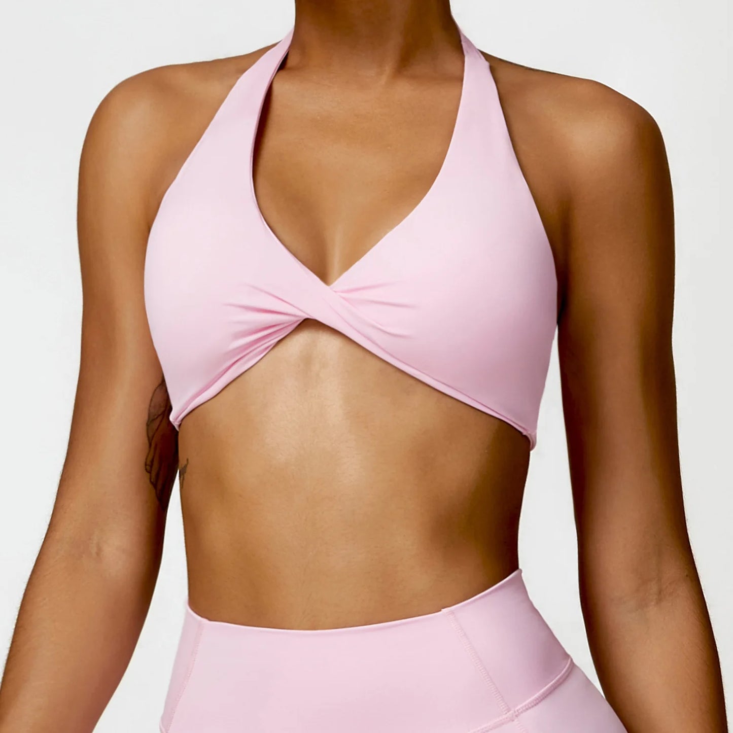 SculptFit Halter Sports Bra – Open Back Push-Up Gym Top