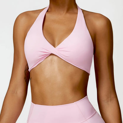 SculptFit Halter Sports Bra – Open Back Push-Up Gym Top