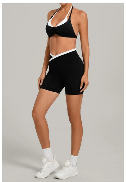 Women’s Seamless Yoga Set – Slim Fit Sports Bra & High-Waist Sculpt Shorts