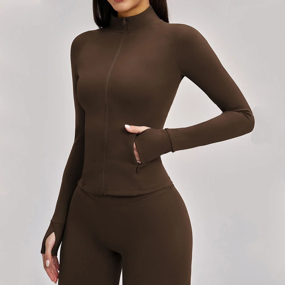 Women’s Zip-Up Performance Jacket – Long Sleeve Quick-Dry Gym & Yoga Activewear